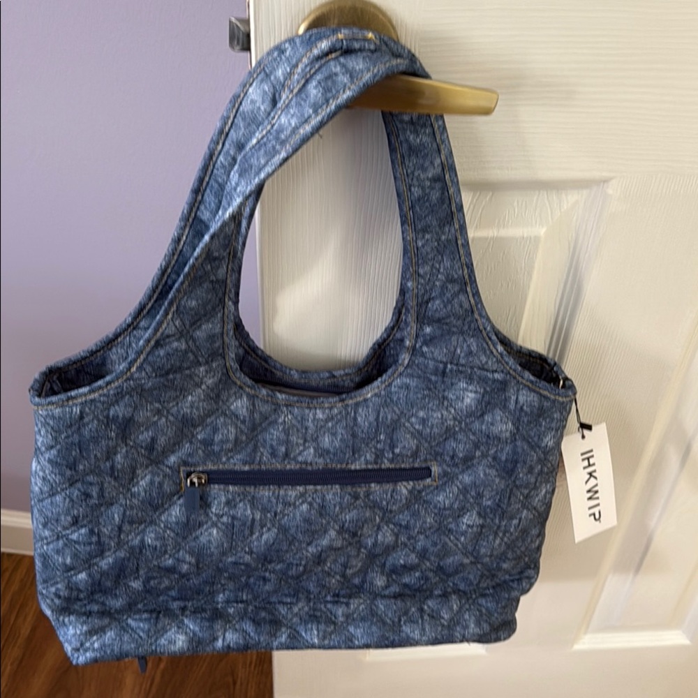 Quilted Denim Tote Bag - Blue